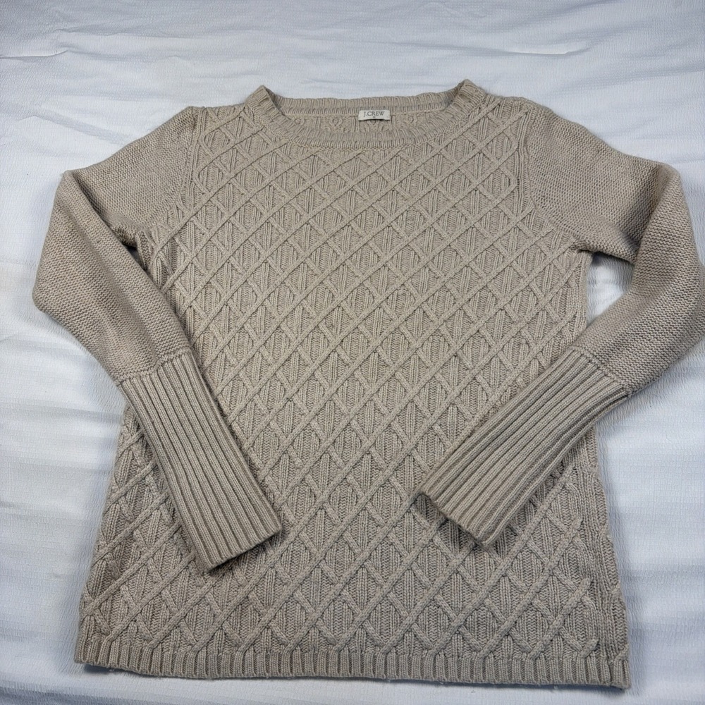 J Crew  cable‎ knit sweater Wool Blend Womens Small Cozy Cottagecore Preppy Ski
